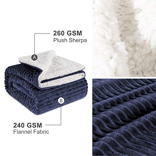 Emme Baby Blanket Fuzzy Sherpa Fleece Blanket Soft Reversible Warm Receiving Blankets For Toddler, Infant, Boys And Girls Gift Reversible Cozy Blanket For Crib, Stroller, Nap, Outdoor (Navy, 30"X40") #TOP3