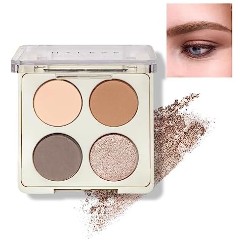 HALEYS Eyeshadow Quad Palette - Re-play Long-Wearing, Talc-Free, Easy-To-Use Buttery velvety Shades, “The Everything” Eye Makeup Palette, Matte and Glitter powders, Smooth Blending, Pigmented, Vegan Cover