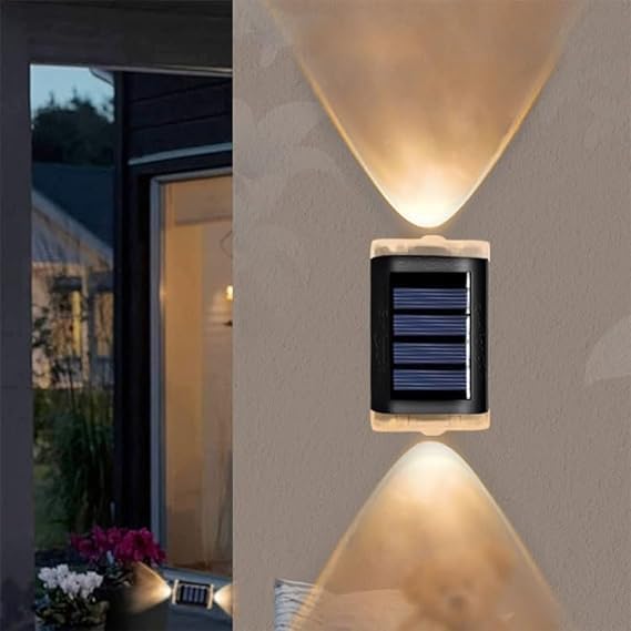 AP & ZP Solar Wall Lights Small Fence Lights Solar Powered, Up Down 2 LED Porch Light, Luces Solares para Exteriores Garden Lights, Outdoor Solar Landscape Lights, Waterproof (Pack of 2)