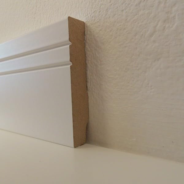 PROVISTON - Battiscopa in MDF, 16 x 80 x 2500 mm, nucleo in MDF laminato, bianco, per incollare, clip, viti e chiodi, 25 m, 10 pezzi