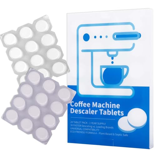 Coffee Descaler Tablets - 24 Count Universal Cleaner for Keurig, Nespresso, Descaling Solution for All Single Serve & Drip Coffee Makers - 1 Year Supply, 3X Faster Acting Coffee Maker Cleaner