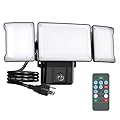 Olafus 60W Plug in Flood Lights Dusk to Dawn Outdoor Lighting, 6000LM LED Security Light with Remote, IP65 Waterproof, 6500K Daylight Exterior Floodlight for Yard Garage Garden Black