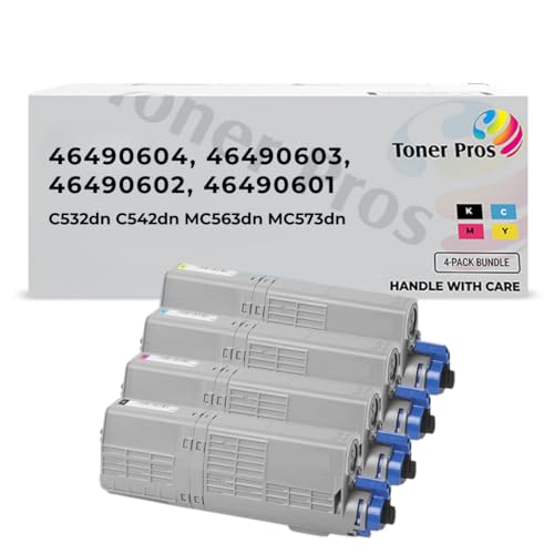Toner Pros (TM Compatible Toner (46490604, 46490603, 46490602, 46490601) for Oki Okidata C532 MC573 C532dn C542dn MC563dn MC573dn (4-Color Pack) - Black 7,000 and Colors 6,000 Pages