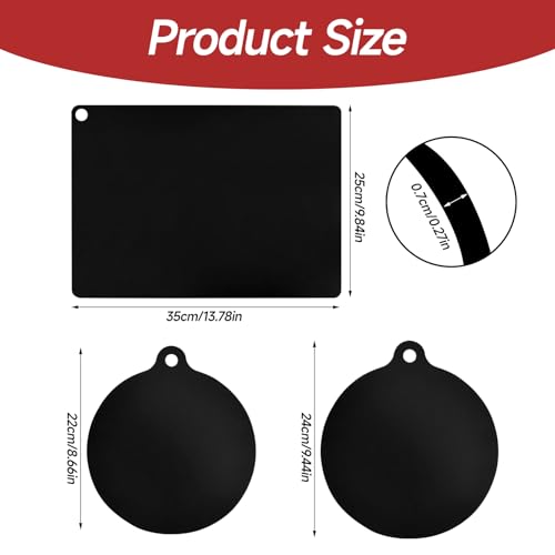 Induktionsmatte Silikon, 0.7mm Induktionskochfeld Schutzmatte Set - bis 300°C Beständig, 3 Größen Induktionsschutzmatte, Kratzfest & Leicht zu Reinigen (3 Stück)