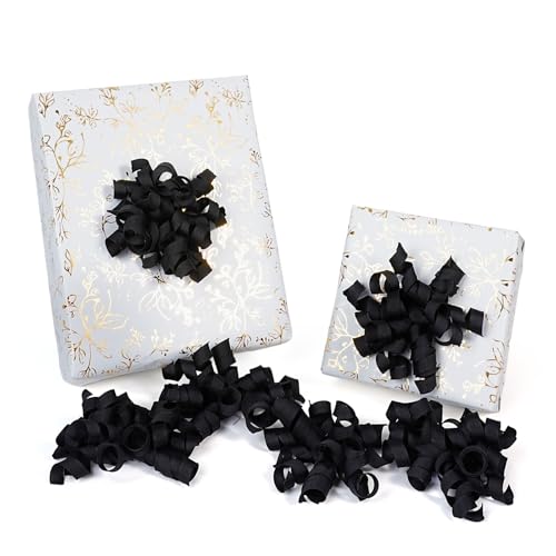 LaRibbon Black Bows - Curly Ribbon Gift Bows Self Adhesive for Birthday Gifts Holiday Party Gift Wrapping - 6 Counts