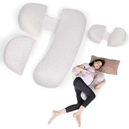 Cooling Pregnancy Pillow – J Shaped Maternity Pillow Support – with Adjustable Wedge Pillow for Back, Belly & Hip Pain Relief – Removable & Washable Cover – Pregnancy Wedge