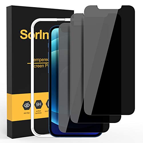 sorlnern 3-Pack Privacy Screen Protector for iPhone 12/12 Pro Privacy Screen Protector, Anti Spy Tempered Glass Film, 9H Hardness, Sensitive Touch, Bubble-Free, with Easy Installation Tray