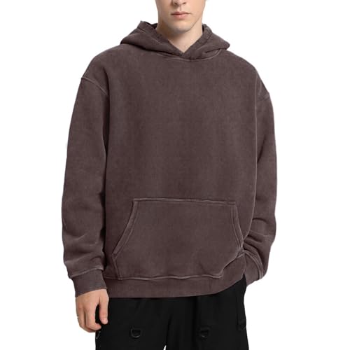 FAIABLE Mens Hoodies Oversized Unisex Acid Wash Hoodie Heavyweight Fleece Vintage Washed Distress Cotton Sweatshirt Men Women Couples Streetwear College Casual Fall Winter Autumn 2026 Chocolate by FAIABLE - Used condition - Image 2