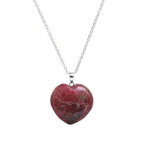 Gempires Rhodonite Gemstone Necklace Pink Crystal Heart Jewelry Hypoallergenic 20 Inch Silver Plated Handmade Healing Crystals Jewelry Gifts For