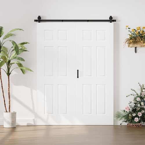Image of 60 inchx80 inch 6-Grid MDF Molded Panel Bifold Barn Door Slab with 64 inch Track Kit