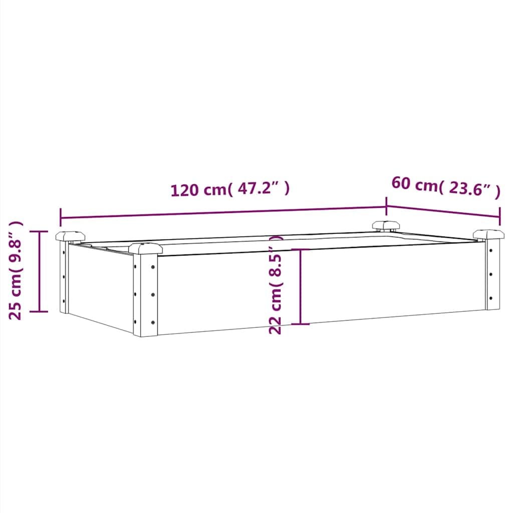 Carré Potager Surélevé en Bois de Sapin, Lit de Jardin avec Doublure et Fond Ouvert, Grand Bac à Fleurs pour Légumes, Plantes, Herbes et Fraises, 120 x 60 x 25 cm