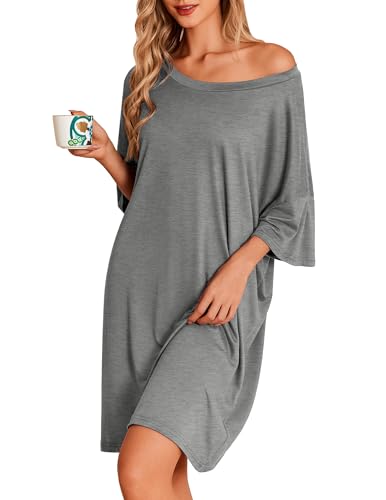 Image of Ekouaer Plus Size Nightgowns for Women Oversized Sleep Shirt Short Sleeve Nightshirt T-Shirt Dress Sleepwear S-5XL