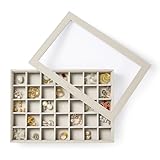 Vee&In.ジュエリーボックス アクセサリー収納 おしゃれなデザイン 多機能ピアスケース 蓋付きアクセサリーケース 小物整理に最適 女性用アクセサリー 収納良き助っ人(35 カバー付き, グレー)