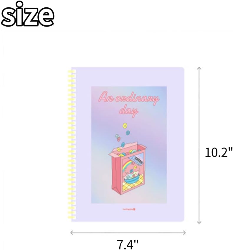 Cute Korean Aesthetic Lined Spiral Planning Notebook/Journal for Girls, Women, College, School - 140p Each, 7.4” x 10.2”, 2 Count Ordinary Day Set
