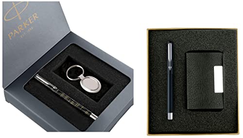 Image of Parker Vector Gift Set - Spark Black Roller Ball Pen with Key Chain& Vector Gift Set & Chrome Trim Black Roller Ball Pen with Black Card Holder