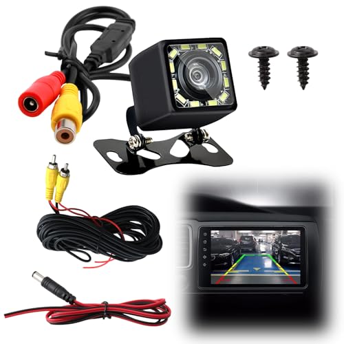 Rückfahrkamera Auto mit Ultra HD 1280x720, 175° Fischaugen Weitwinkel, 12 LED Nachtsicht, RCA Anschluss, IP67/68 Wasserdicht, 12V-24V Rückfahrkamera für Android Bildschirm AHD Monitor Nachrüstung