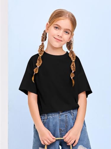 Girls Fashion Raw Hem Oversized T Shirts Summer Short Sleeve Tops Tees Shirt 5-14 Years3