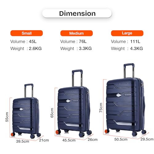 Image of Nasher Miles Polypropylene 360 Degree Paris Hard-Sided Check-in Luggage 28 inch | 75cm | 8 Wheels Large Trolley Bag for Travel | Suitcase (Navy Blue)
