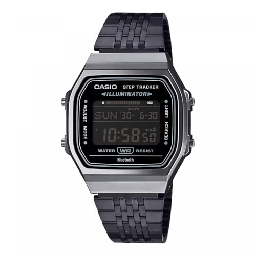 Image of Casio ABL-100WEGG-1BEF Vintage Digital Watch with Bluetooth, Water Resistant, Black, gold, Strap