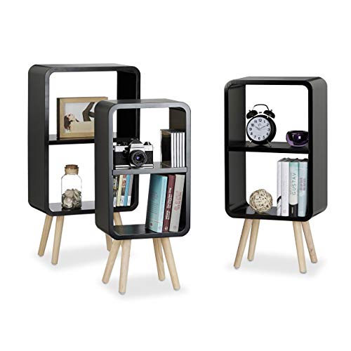 Relaxdays Juego de Estanterías de Pie con Patas, Madera, Negro, 20x40x77.5 cm