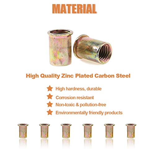 Keadic 150Pcs M6 Metric Zinc Plated Carbon Steel Rivet Nut Flat Head Threaded Insert Nutsert Kit (M6) #TOP5