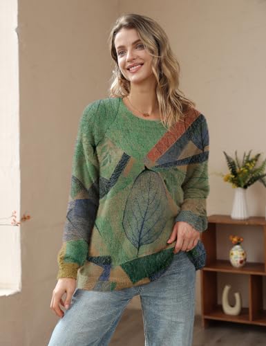 Image of YESNO Women Christmas Sweater Graphic Printed Oversized Pullover Sweaters Casual Loose Knit Tops S01