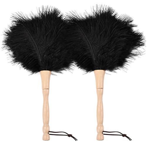 Image of Ostrich Feather Duster 12 Inch Handheld Duster Supplies, Wooden Handle Feather Duster for Cleaning Keyboard Home Car Office (Black 2Pcs)
