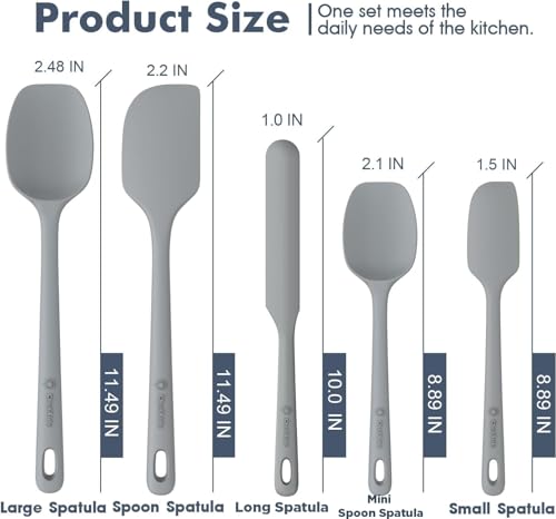 Image of ChefAide 5 Pieces Silicone Spatula Set, Food Grade Rubber Spatula, Upgrade Strong Handle with Ergonomic Grip, Heat Resistant Up to 600F for Nonstick Cookware, Cooking