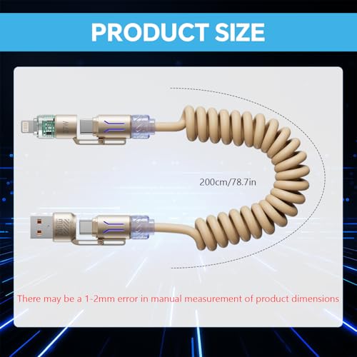 Image of Verilux 4-in-1 USB to Type C Cable for iPhone 17 /16 /15 /14, PD 240W Type C Cable Fast Charging with 480Mbps Data Transfer, Fashion Retractable Lighting Cable Design for Home, Car, Travel, Office, Gold