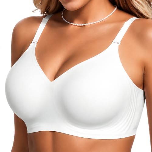 COCOMARTS Jelly Bras for Women No Underwire Push Up Seamless Supportive Plunge Bra Full Coverage Comfortable Bralettes White X-Large