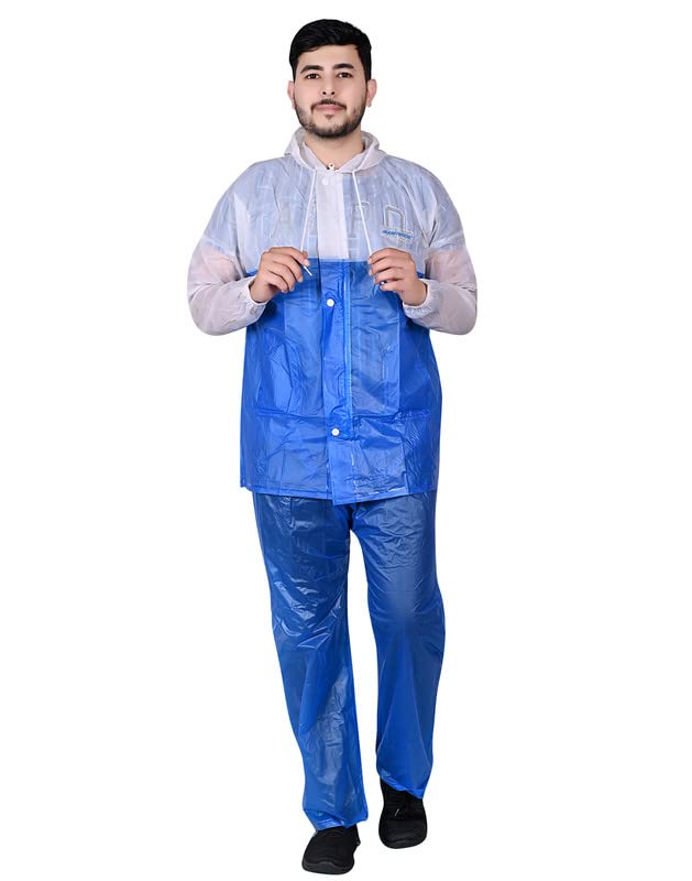 Boys/Mens Raincoat Top+Bottom PVC With side Pocket 100% Waterproof Portable Rainsuit Colour Size