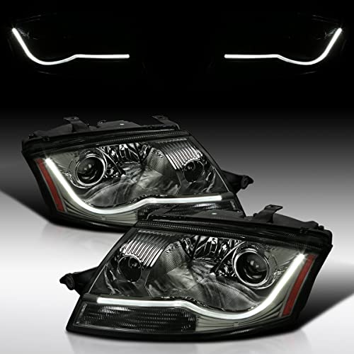Autozensation Compatible with 1999-2006 Audi TT, Left + Right Pair Headlamps Assembly, Smoke LED Light Bar Projector Headlights