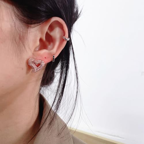 Newzenro Iced Out Cubic Zirconia Heart Stud Earrings For Women Sensitive Ear Dainty Trendy 925 Sterling Silver Post Sparkly Diamond Hollow Heart Hypoallergenic Studs Valentines Day Wedding Gift Girlfriend, thumb #5