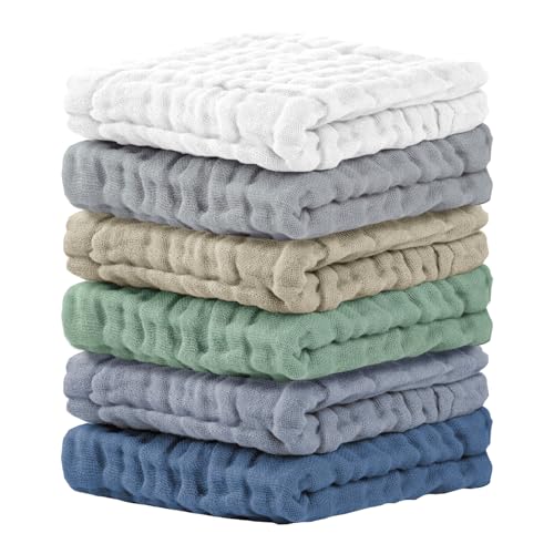 Image of Cuddle Campus Baby Washcloths 6 Packs, Muslin Washcloths Baby,Cotton Burp Cloths, Extra Absorbent and Soft Wash Clothes for Newborns, 12x12 Inches