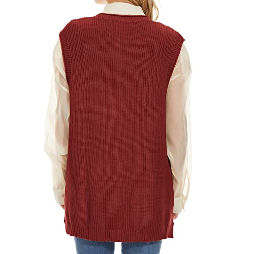 Hyipels Sweater Vest Women Cable Knit Sleeveless Button Down Oversized V Neck Long Sweaters Cardigan With Pockets #TOP2