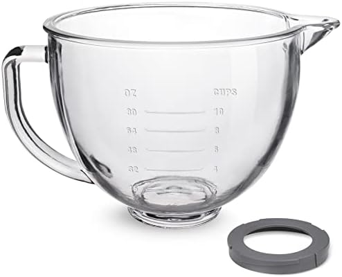 FIRJOY Glass Mixing Bowl 5 QT for KitchenAid 4.5 and 5 Quart Tilt-Head Stand Mixers