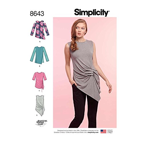 Image of Simplicity Women’s Knit Tops Sewing Pattern, Paper, White, XXS/XS/S/M/L/XL/XXL