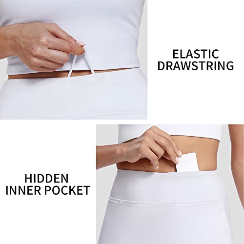 M MOTEEPI Athletic Golf Skort for Women with Pockets Long Tennis Skorts Skirts Modest Knee Length Stretchy UV Protection White M - Thumbnail 4