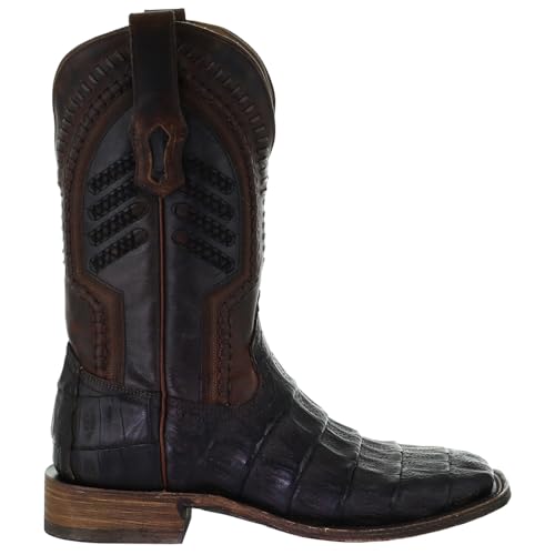 CORRAL MEN'S OIL BROWN CAIMAN EMBROIDERY & WOVEN SHAFT SQ. TOE, LEATHER SOLE, WESTERN A3878