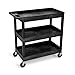Tubstr 3-Tier Rolling Utility Cart with Wheels | Supports 300 lbs. Total | Heavy-Duty Capacity for Garage Storage, Office Spaces, & Kitchen Use | Durable Tool Cart with Locking Wheels (Black, 32 x 18)