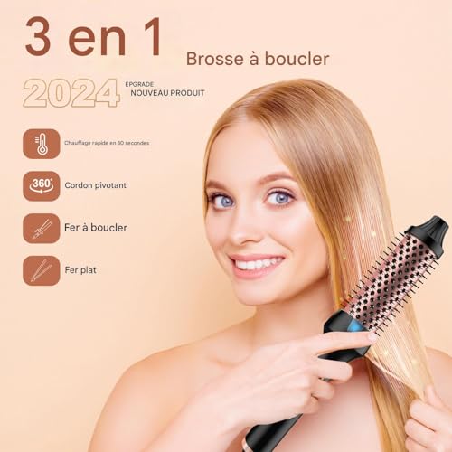 Brosse à boucles chaude à température réglable pour brushing sans frisottis