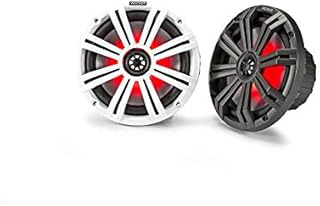 KICKER KM8 8-Inch (200mm) Marine Coaxial Speakers with 1-Inch (25mm) Tweeters, LED, 4-Ohm,Charcoal and White Grilles