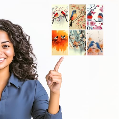 Image of SiddArtify Bird Wall Art Poster Print Set - Watercolor Bird and Blossom Prints for Living Room Bedroom Decor - Set of 2-4x6 Inch - Board (Pack of 6) - Sticker (Pack of 6)