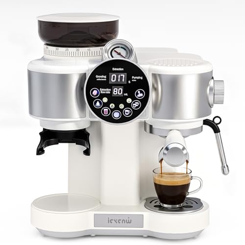 Image of Espresso Machine with Coffee Grinder, 20-Bar Professional Espresso Maker with Steam Wand, Fast Heating System, Removable Water Tank, Cappuccino & Latte Coffee Machine for Home Baristas