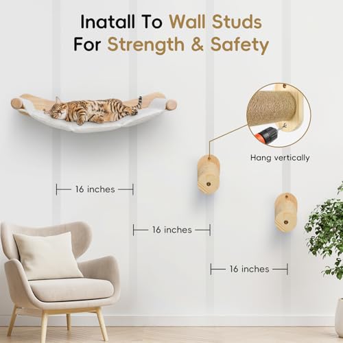 image for CYDDUP Cat Wall Hammock, Cat Climbing Shelves with 2 Steps, Wall Mount