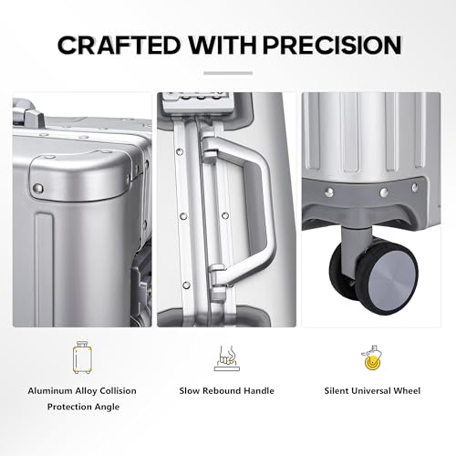 YYW 100% Aluminium Alloy Suitcase, 20 Inch Carry On Suitcase with TSA Lock (Silver,Carry On 20-Inch)4