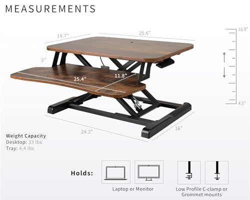 Image of VIVO 26 inch Desk Converter, K Series, Height Adjustable Sit to Stand Riser, Dual Monitor and Laptop Workstation with Keyboard Tray, Rustic Vintage Brown Top, Black Frame, DESK-V026KN