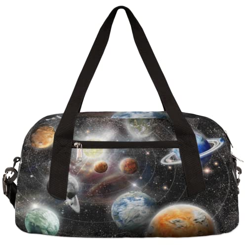 Alien Planet Stars System Space Gym Duffle Bag for Kids,Sports Bag for Teens Boys & Girls Small Waterproof Overnight Weekender Carry School Practice Travel Bag