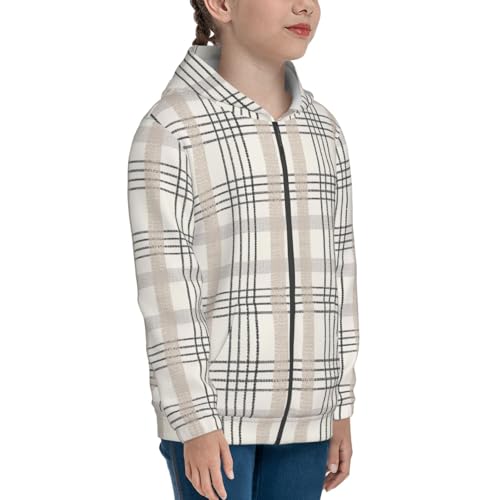 Traditional Scottish Checkered Kids Pullover Hoodies Boys Zip Up Sweatshirts Girls Athletic Clothes with Pocket4