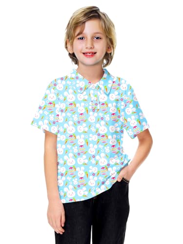 Image of AOBUTE Kids 4th of July Polo American Flag Short Sleeve Button Down Shirts Tops 3-14 Years